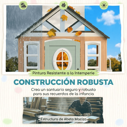AIYAPLAY Casinha Infantil Exterior e Interior de Madeira Casinha Infantil com Porta para Animais de Estimação Cozinha de Brincadeira,Meia Porta e Janelas Casa de Jardim para Crianças a Partir de 2 Anos Madeira