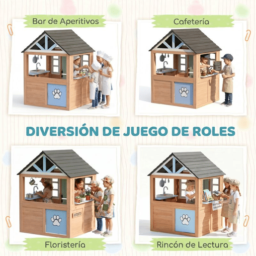 AIYAPLAY Casinha Infantil Exterior e Interior de Madeira Casinha Infantil com Porta para Animais de Estimação Cozinha de Brincadeira,Meia Porta e Janelas Casa de Jardim para Crianças a Partir de 2 Anos Madeira