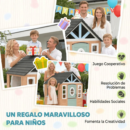 AIYAPLAY Casinha Infantil Exterior e Interior de Madeira Casinha Infantil com Porta para Animais de Estimação Cozinha de Brincadeira,Meia Porta e Janelas Casa de Jardim para Crianças a Partir de 2 Anos Madeira