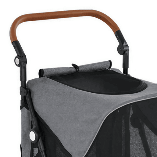 PawHut Carrinho Dobrável para Cães e Gatos Grandes até 30 kg, Suspensão nas 4 Rodas, Rotativo, Travão de Pé, Almofada Lavável, Cinzento