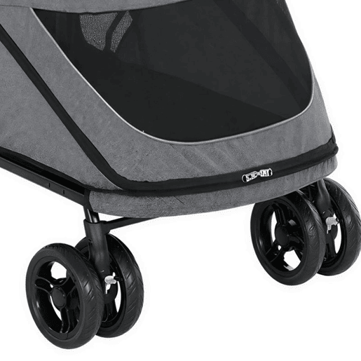 PawHut Carrinho Dobrável para Cães e Gatos Grandes até 30 kg, Suspensão nas 4 Rodas, Rotativo, Travão de Pé, Almofada Lavável, Cinzento