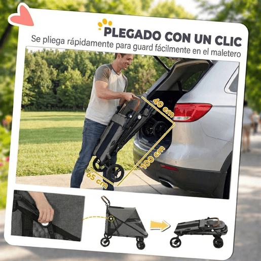 PawHut Carrinho Dobrável para Cães e Gatos Grandes até 30 kg, Suspensão nas 4 Rodas, Rotativo, Travão de Pé, Almofada Lavável, Cinzento