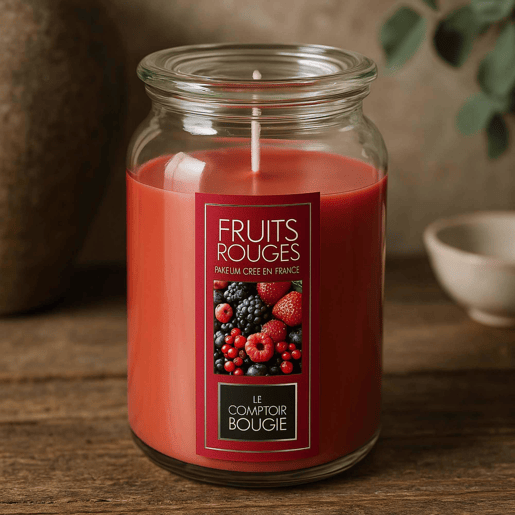 Conjunto de 2 velas perfumadas (framboesa + frutos vermelhos)