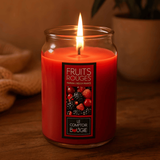 Conjunto de 2 velas perfumadas (framboesa + frutos vermelhos)