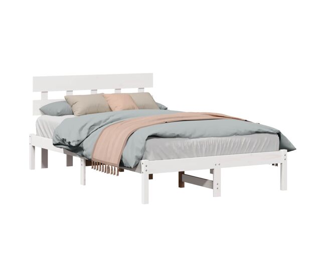 Estructura de cama matrimonial moderno - blanco 135 x 190 cm madera maciza de pino