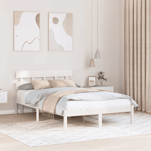 Estrutura da Cama de casal simple Branco 135 x 190 cm Madeira de pinho maciça