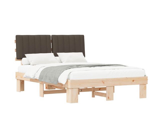 Estructura de cama matrimonial estilo con cabecera tapizada taupé 140 x 190 cm