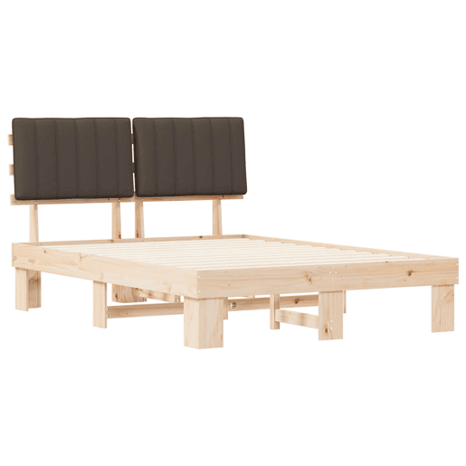 Estrutura de Cama de casal moderno com Cabeceira Estofada Cinzento-acastanhado