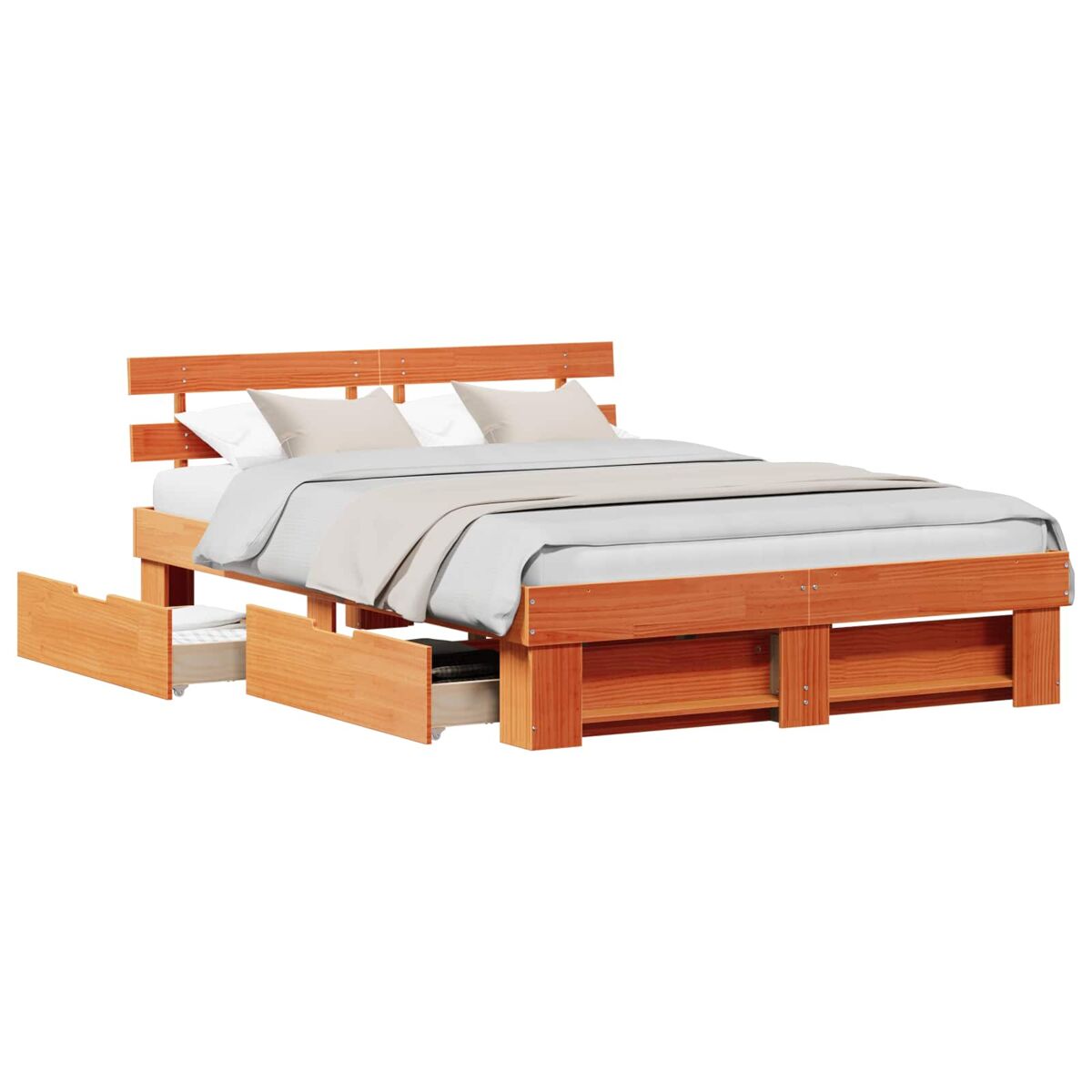 Estructura de cama matrimonial estilo con cabecera marrón cera 150 x 200 cm