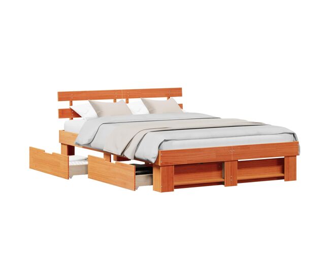 Estructura de cama matrimonial estilo con cabecera marrón cera 150 x 200 cm