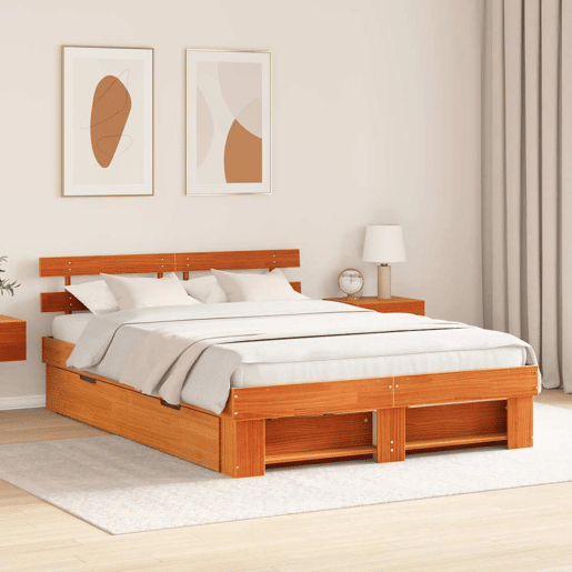 Estrutura de cama de casal simple com cabeceira - Marrom Cera 150 x 200 cm
