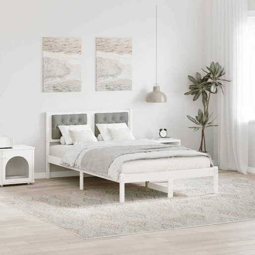 Estrutura da Cama de casal simple com cabeceira Cinzento-claro 135 x 190 cm
