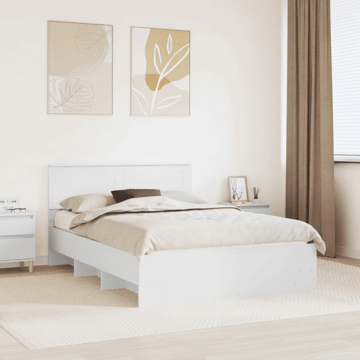 Estrutura De Cama De Casal Simple - Branco 140 x 200 cm Madeira processada Estrutura De Cama De Casal Simple - Branco 140 x 200 cm Madeira processada
