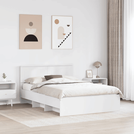 Estrutura De Cama De Casal Simple - Branco 140 x 200 cm Madeira processada Estrutura De Cama De Casal Simple - Branco 140 x 200 cm Madeira processada