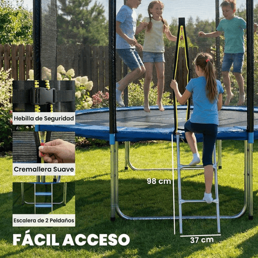 SPORTNOW Trampolim para Crianças Exterior Ø366 cm Trampolim para Crianças +6 Anos com Rede de Segurança Escada Acolchoamento de Molas e Estrutura em Aço Galvanizado Carga 150 kg Azul