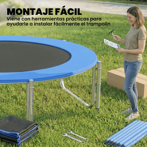 SPORTNOW Trampolim para Crianças Exterior Ø366 cm Trampolim para Crianças +6 Anos com Rede de Segurança Escada Acolchoamento de Molas e Estrutura em Aço Galvanizado Carga 150 kg Azul