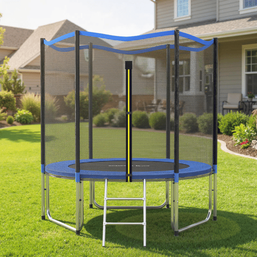 SPORTNOW Trampolim para Crianças Exterior Ø244 cm Trampolim para Crianças +6 Anos com Rede de Segurança Escada Acolchoamento de Molas e Estrutura em Aço Galvanizado Carga 100 kg Azul