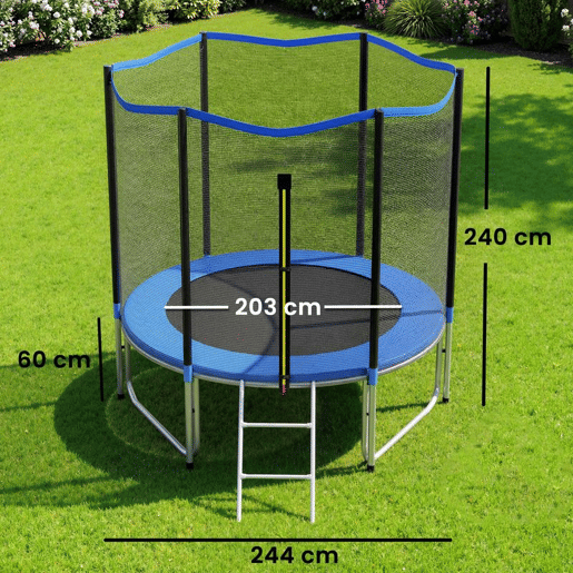SPORTNOW Trampolim para Crianças Exterior Ø244 cm Trampolim para Crianças +6 Anos com Rede de Segurança Escada Acolchoamento de Molas e Estrutura em Aço Galvanizado Carga 100 kg Azul
