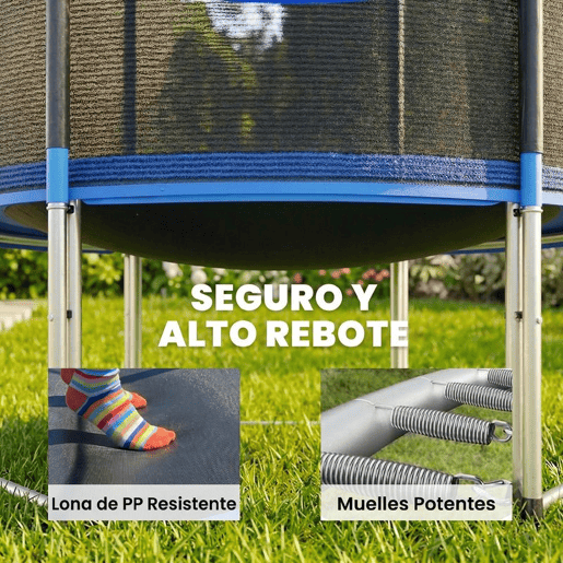 SPORTNOW Trampolim para Crianças Exterior Ø244 cm Trampolim para Crianças +6 Anos com Rede de Segurança Escada Acolchoamento de Molas e Estrutura em Aço Galvanizado Carga 100 kg Azul