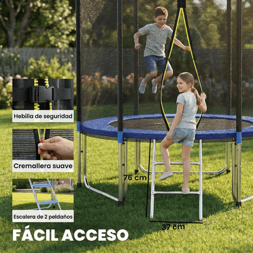 SPORTNOW Trampolim para Crianças Exterior Ø244 cm Trampolim para Crianças +6 Anos com Rede de Segurança Escada Acolchoamento de Molas e Estrutura em Aço Galvanizado Carga 100 kg Azul