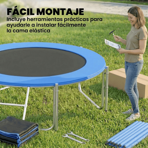 SPORTNOW Trampolim para Crianças Exterior Ø244 cm Trampolim para Crianças +6 Anos com Rede de Segurança Escada Acolchoamento de Molas e Estrutura em Aço Galvanizado Carga 100 kg Azul