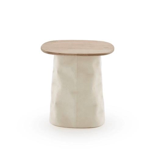 Mesa de centro em metal cor osso e madeira de hevea