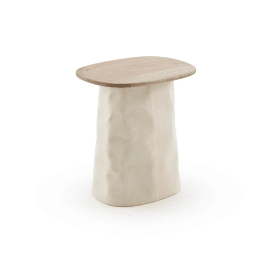 Mesa de centro em metal cor osso e madeira de hevea