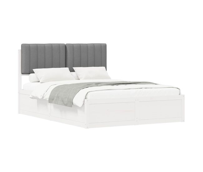 Estructura de cama matrimonial estilo con cabecera tapizada gris claro