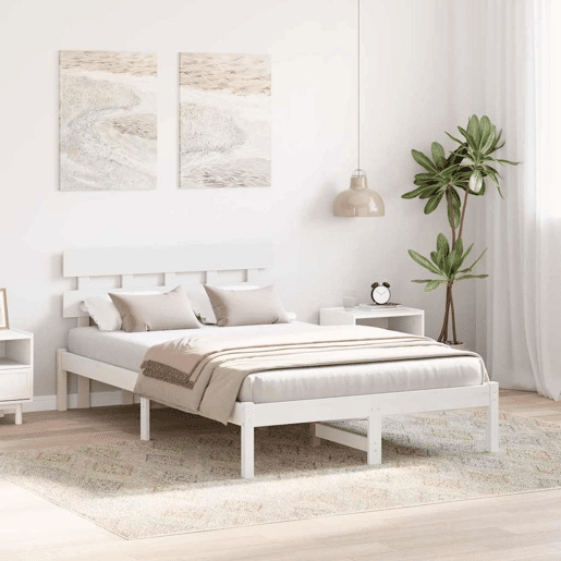 Estrutura da Cama de casal simple Branco 140 x 190 cm Madeira de pinho maciça