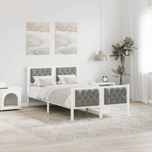 Estrutura da Cama de casal simple com cabeceira Cinzento-claro 135 x 190 cm