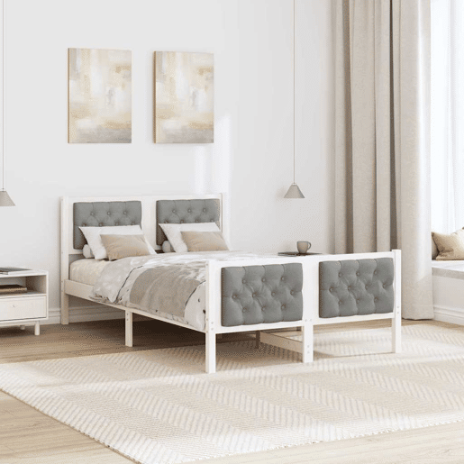 Estrutura da Cama de casal simple com cabeceira Cinzento-claro 135 x 190 cm