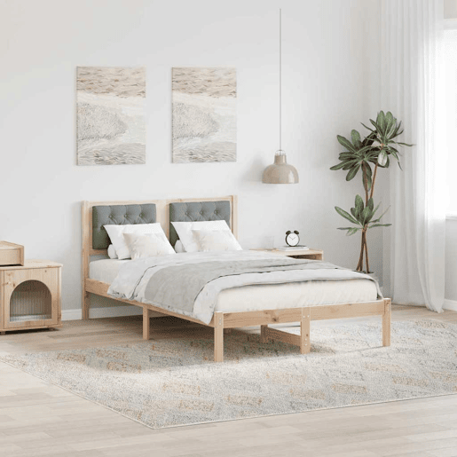 Estrutura da Cama de casal simple com cabeceira Cinzento-claro 135 x 190 cm