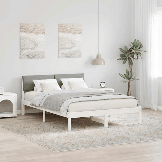 Estrutura De Cama De Casal Simple - Branco e cinza claro 135 x 190 cm