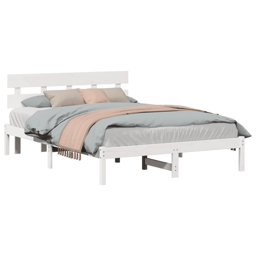 Estrutura da Cama de casal simple Branco 160 x 200 cm Madeira de pinho maciça