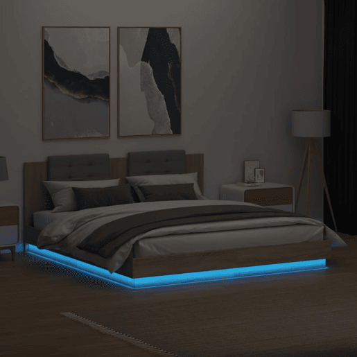 Estrutura Cama de casal simple c cabeceiraluzes LED 180x200cm carvalho sonoma