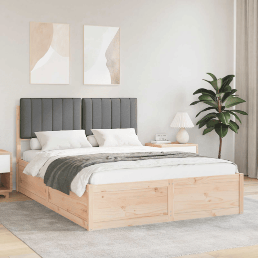 Estrutura de Cama de casal moderno com Cabeceira Estofada Cinza Escuro