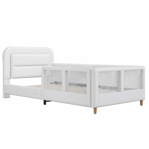 Cama de plataforma estofada 90x200 - com grade de segurança - branca