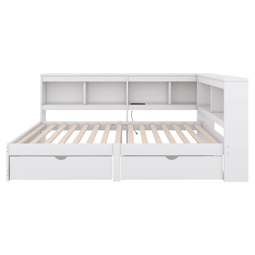 Cama de dia 90x200cm - Sofá-cama, com duas gavetas, tomada e 2 portas USB, com estrado (sem colchão) - Branco