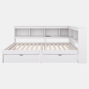 Cama de dia 90x200cm - Sofá-cama, com duas gavetas, tomada e 2 portas USB, com estrado (sem colchão) - Branco