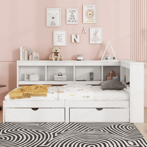 Cama de dia 90x200cm - Sofá-cama, com duas gavetas, tomada e 2 portas USB, com estrado (sem colchão) - Branco