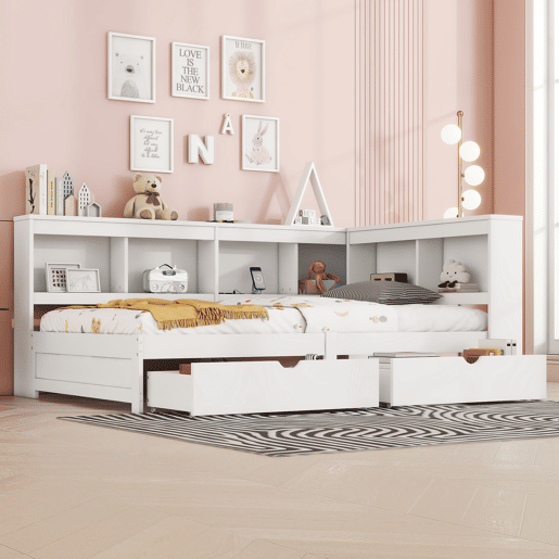 Cama de dia 90x200cm - Sofá-cama, com duas gavetas, tomada e 2 portas USB, com estrado (sem colchão) - Branco