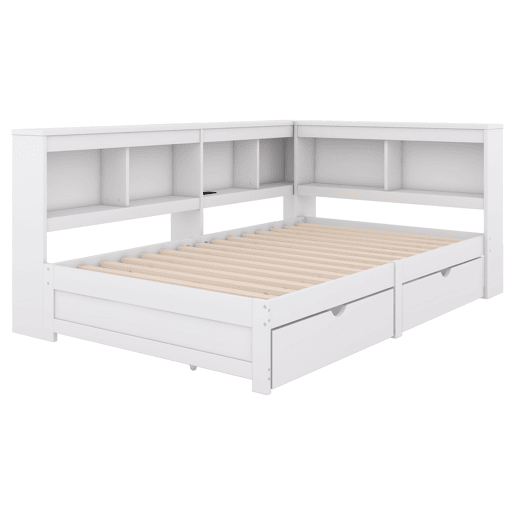 Cama de dia 90x200cm - Sofá-cama, com duas gavetas, tomada e 2 portas USB, com estrado (sem colchão) - Branco