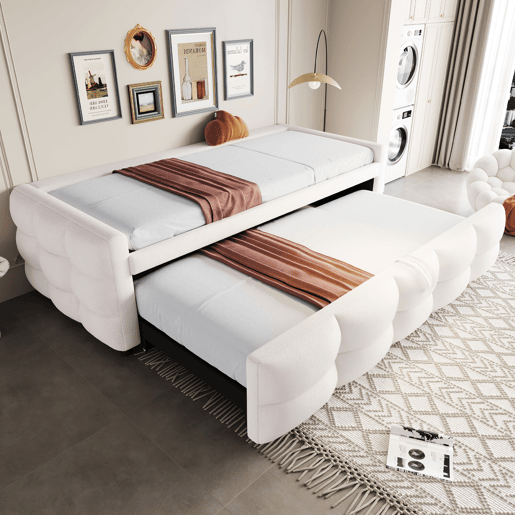 Sofá-cama 90180x190 cm - Puffbett, com estrado de ripas, multifuncional, bege