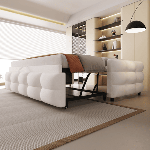 Sofá-cama 90180x190 cm - Puffbett, com estrado de ripas, multifuncional, bege