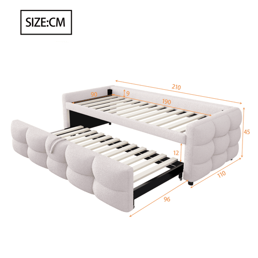 Sofá-cama 90180x190 cm - Puffbett, com estrado de ripas, multifuncional, bege