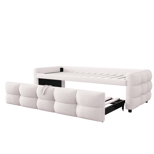 Sofá-cama 90180x190 cm - Puffbett, com estrado de ripas, multifuncional, bege