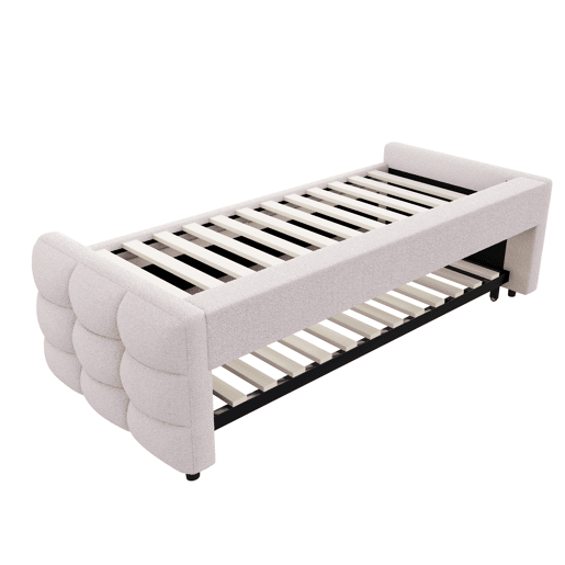Sofá-cama 90180x190 cm - Puffbett, com estrado de ripas, multifuncional, bege