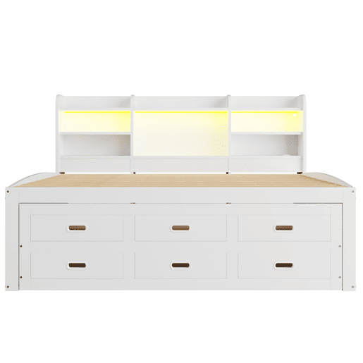 Sofá-cama, 140 x 200 cm - Extraível, LED, 3 gavetas, USB+Type-C, sem colchão - Branco
