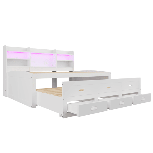 Sofá-cama, 140 x 200 cm - Extraível, LED, 3 gavetas, USB+Type-C, sem colchão - Branco