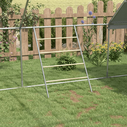 PawHut Poleiro para Galinhas de 4 Níveis, Escada de Madeira e Aço Galvanizado para 4-6 Galinhas 140x86 cm para Galinheiros com Tubos Metálicos de 25 mm Madeira
